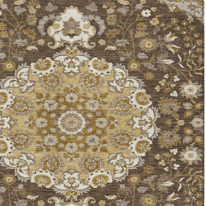 Damask Polyester Area Rug Washable Indoor Outdoor Low Pile Accent for Patio Living Room