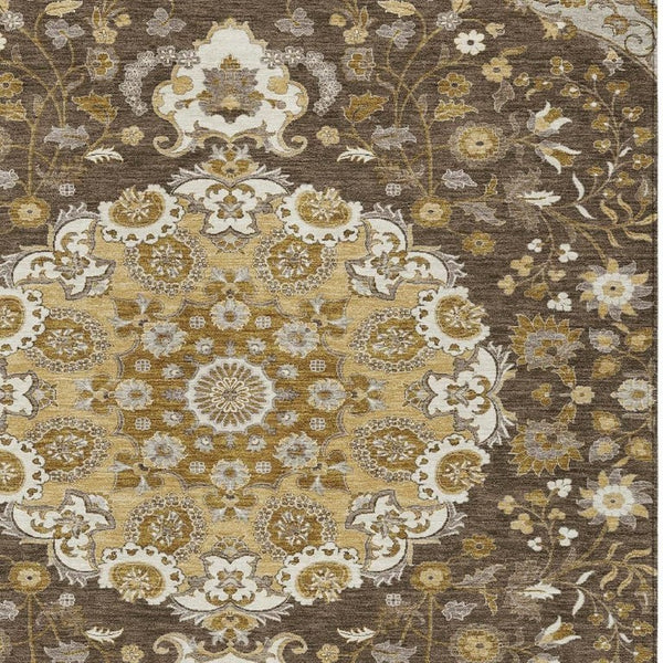 Damask Polyester Area Rug Washable Indoor Outdoor Low Pile Accent for Patio Living Room