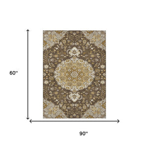 Damask Polyester Area Rug Washable Indoor Outdoor Low Pile Accent for Patio Living Room