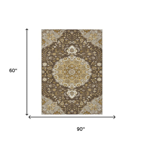 Damask Polyester Area Rug Washable Indoor Outdoor Low Pile Accent for Patio Living Room