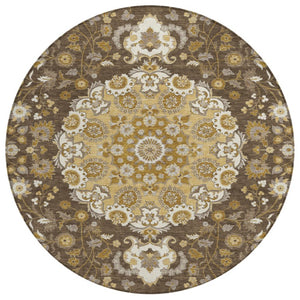 8 Foot Round Damask Polyester Area Rug for Indoor Outdoor Patios and Foyers