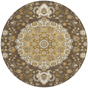 HomeRoots 8 Foot Round Damask Polyester Area Rug for Indoor Outdoor Patios and Foyers 733183