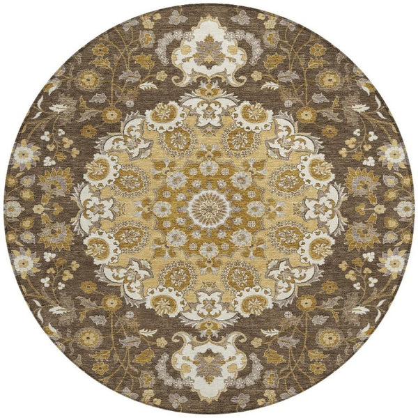 HomeRoots 8 Foot Round Damask Polyester Area Rug for Indoor Outdoor Patios and Foyers 733183