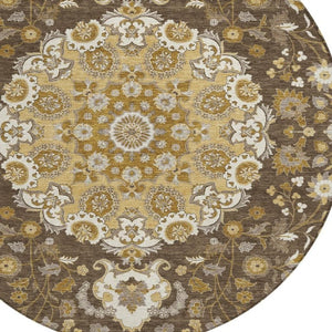 8 Foot Round Damask Polyester Area Rug for Indoor Outdoor Patios and Foyers