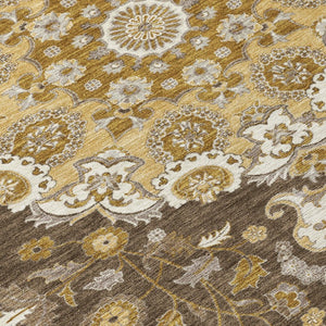 8 Foot Round Damask Polyester Area Rug for Indoor Outdoor Patios and Foyers