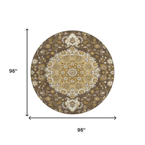 8 Foot Round Damask Polyester Area Rug for Indoor Outdoor Patios and Foyers