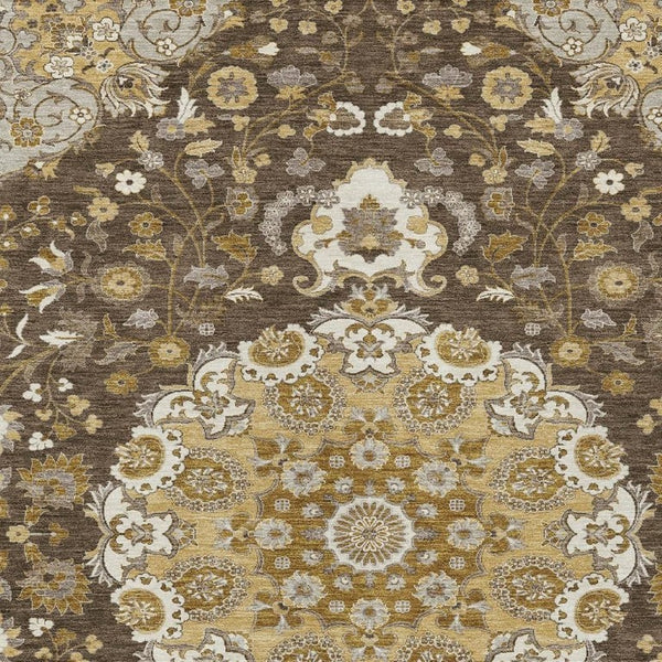 Damask Polyester Area Rug Washable Indoor Outdoor Low Pile Accent for Patio Living Room