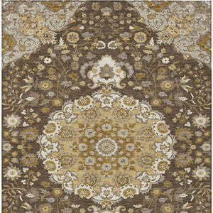 Damask Polyester Area Rug Washable Indoor Outdoor Low Pile Accent for Patio Living Room
