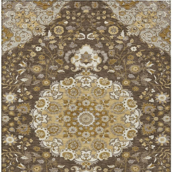 Damask Polyester Area Rug Washable Indoor Outdoor Low Pile Accent for Patio Living Room