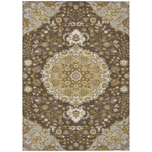 Damask Polyester Area Rug Washable Indoor Outdoor Low Pile Accent for Patio Living Room