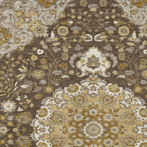 Damask Polyester Area Rug Washable Indoor Outdoor Low Pile Accent for Patio Living Room