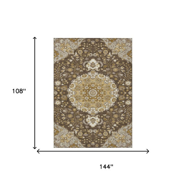 Damask Polyester Area Rug Washable Indoor Outdoor Low Pile Accent for Patio Living Room