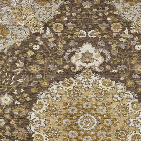 HomeRoots Damask Polyester Area Rug Washable Indoor Outdoor Low Pile Accent for Patio Living Room 10' x 14' 733186
