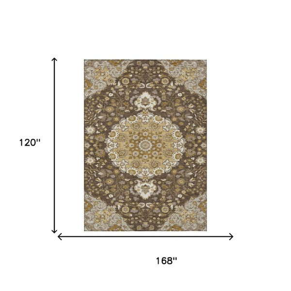 Damask Polyester Area Rug Washable Indoor Outdoor Low Pile Accent for Patio Living Room