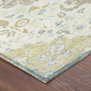 Damask Washable Polyester Area Rug Indoor Outdoor Low Pile Felt Backing for Patio Entryway