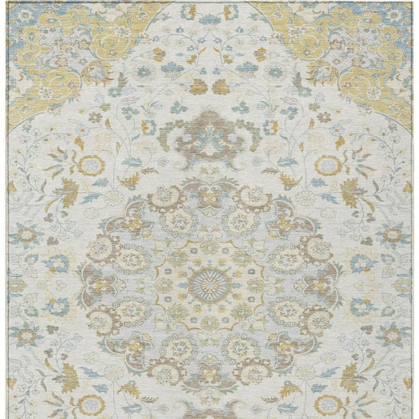 Damask Washable Polyester Area Rug Indoor Outdoor Low Pile Felt Backing for Patio Entryway