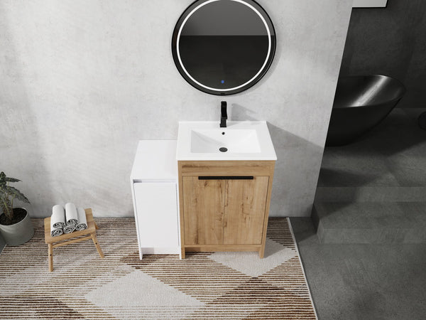 English Elm 36 Inch Freestanding Bathroom Vanity With Ceramic Sink, Soft-Close Doors & Ample Storage Space W999S00307