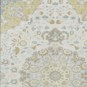 Damask Washable Polyester Area Rug Indoor Outdoor Low Pile Felt Backing for Patio Entryway