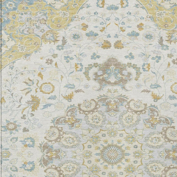 Damask Washable Polyester Area Rug Indoor Outdoor Low Pile Felt Backing for Patio Entryway