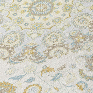 Damask Washable Polyester Area Rug Indoor Outdoor Low Pile Felt Backing for Patio Entryway
