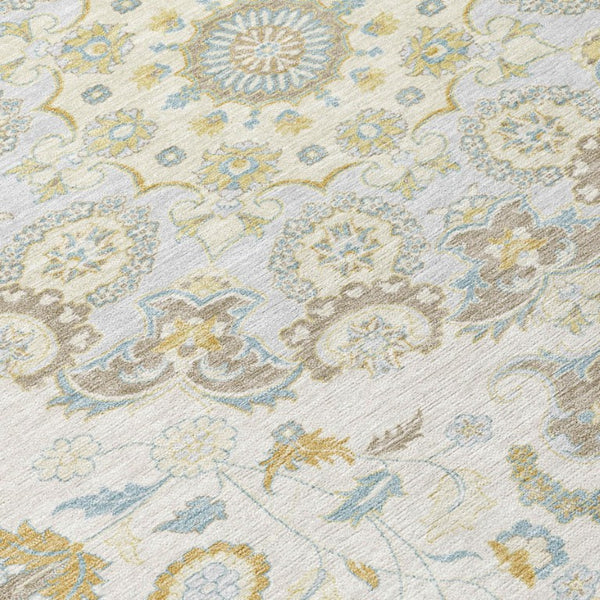 Damask Washable Polyester Area Rug Indoor Outdoor Low Pile Felt Backing for Patio Entryway