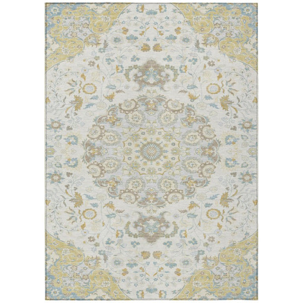 Damask Washable Polyester Area Rug Indoor Outdoor Low Pile Felt Backing for Patio Entryway