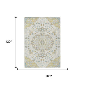 Damask Washable Polyester Area Rug Indoor Outdoor Low Pile Felt Backing for Patio Entryway