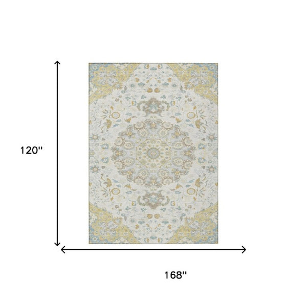 Damask Washable Polyester Area Rug Indoor Outdoor Low Pile Felt Backing for Patio Entryway