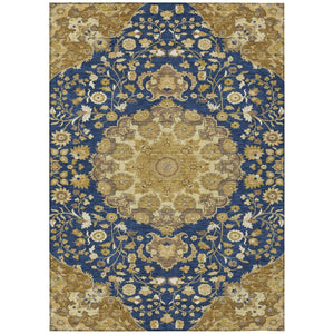 5x8 Navy Damask Washable Polyester Area Rug for Indoor Outdoor Patios and Living Rooms