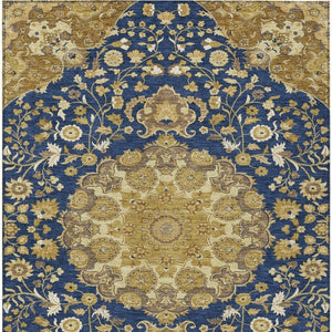5x8 Navy Damask Washable Polyester Area Rug for Indoor Outdoor Patios and Living Rooms