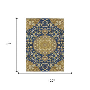 8 Ft X 10 Ft Damask Polyester Area Rug Washable Indoor Outdoor Low Pile Classic