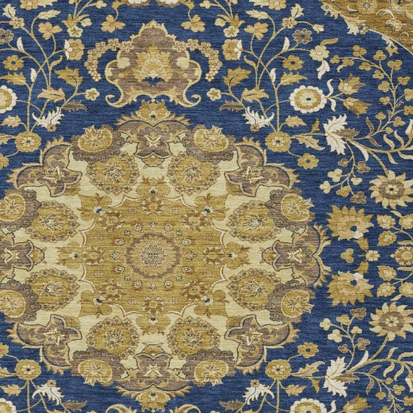 HomeRoots 9 X 12 Navy Damask Polyester Indoor Outdoor Rug Washable Stain Resistant Large 733197