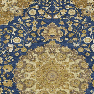 HomeRoots 10 Ft Navy Damask Machine Washable Polyester Indoor Outdoor Rug for Large Rooms 733198