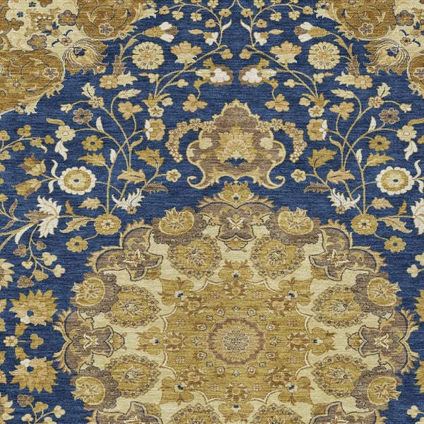 HomeRoots 10 Ft Navy Damask Machine Washable Polyester Indoor Outdoor Rug for Large Rooms 733198