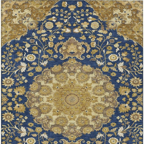 10 Ft Navy Damask Machine Washable Polyester Indoor Outdoor Rug for Large Rooms