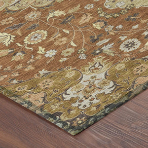 Damask Washable Polyester Area Rug for Indoor Outdoor Patio Entryway and Living Room Use