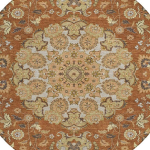 8 Foot Round Damask Washable Polyester Rug for Patios Kitchens and Entryways