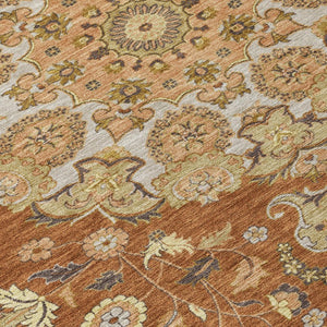 8 Foot Round Damask Washable Polyester Rug for Patios Kitchens and Entryways