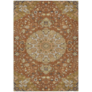 Damask Washable Polyester Area Rug for Indoor Outdoor Patio Entryway and Living Room Use