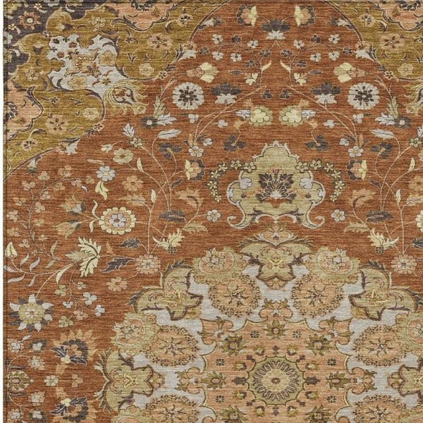 Damask Washable Polyester Area Rug for Indoor Outdoor Patio Entryway and Living Room Use
