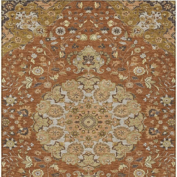 Damask Washable Polyester Area Rug for Indoor Outdoor Patio Entryway and Living Room Use