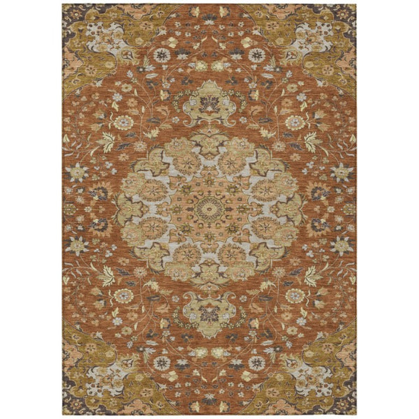 Damask Washable Polyester Area Rug for Indoor Outdoor Patio Entryway and Living Room Use