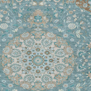 Damask Polyester Area Rug Washable Indoor Outdoor Teal Pewter Pattern for Patio Living Room