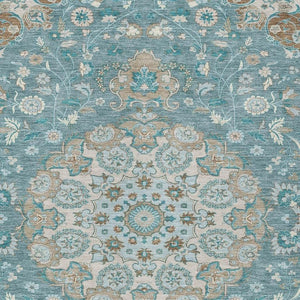 Damask Polyester Area Rug Washable Indoor Outdoor Teal Pewter Pattern for Patio Living Room