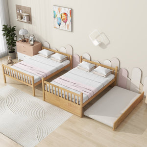 English Elm Full Over Solid Rubberwood Bunk Bed with Trundle Converts to Two Separate Beds W504S00293