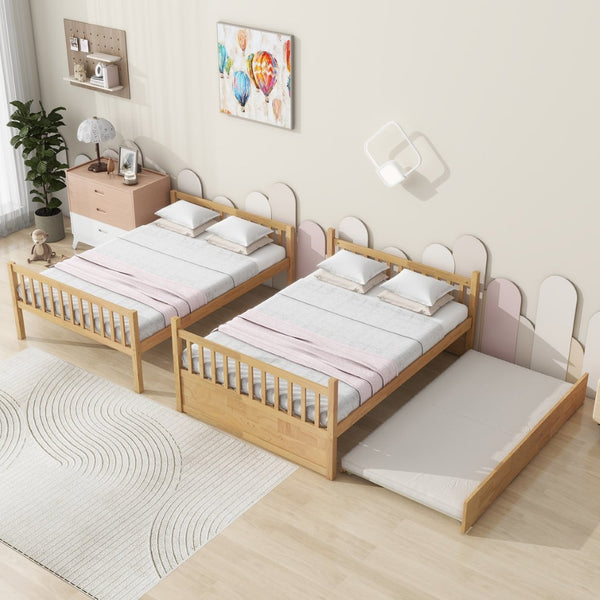 English Elm Full Over Solid Rubberwood Bunk Bed with Trundle Converts to Two Separate Beds W504S00293