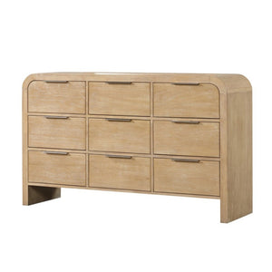 English Elm Contemporary Rustic Tone 1pc Dresser with Felt-Lined Top Drawers, Ball-Bearing Glides, Black Pulls, Bedroom Chic Natural 67 L x 22 W x 42 H B2741P406802
