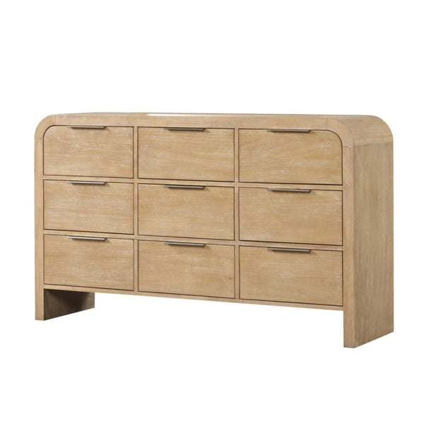 English Elm Contemporary Rustic Tone 1pc Dresser with Felt-Lined Top Drawers, Ball-Bearing Glides, Black Pulls, Bedroom Chic Natural 67 L x 22 W x 42 H B2741P406802