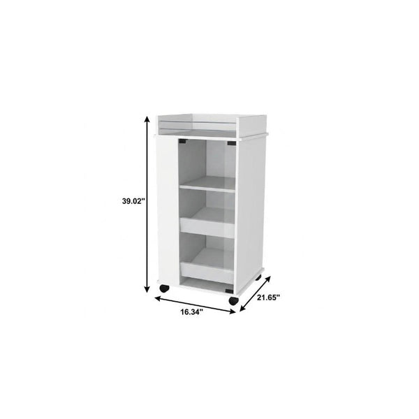 HomeRoots 16 Inch Wooden Bar Cart with Rolling Wheels for Stylish Entertaining and Home Storage White - B 733222