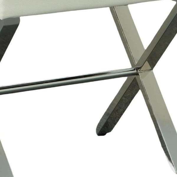 20 Inch Tufted Faux Leather Vanity Bench with Sleek Silver Metal Frame